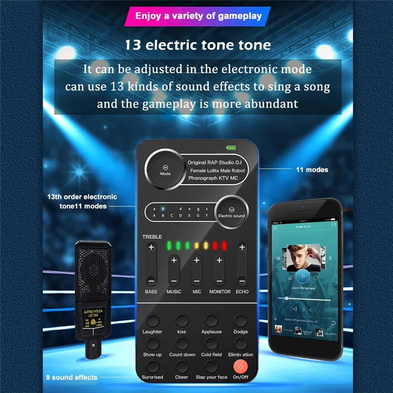 A99E-Live Singing Equipment Voice Converter With9 Sound Effects Live Broadcast Sound Card