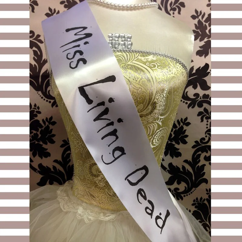 MISS LIVING DEAD Sash Pageant Beauty Queen happy Halloween eve party Fancy Dress Outfit cosplay Costume decoration Photo props