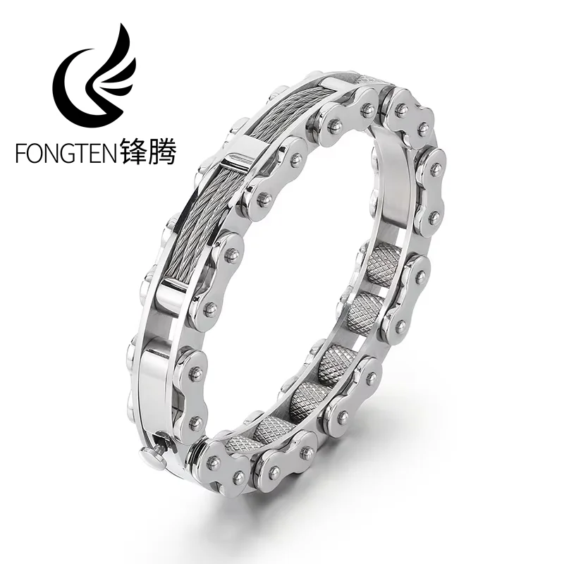 Fongten Cable Line Bracelet For Men Stainless Steel Motorcycle Chain Bangle Bracelets Cool Male Multiple Color Charm Jewelry