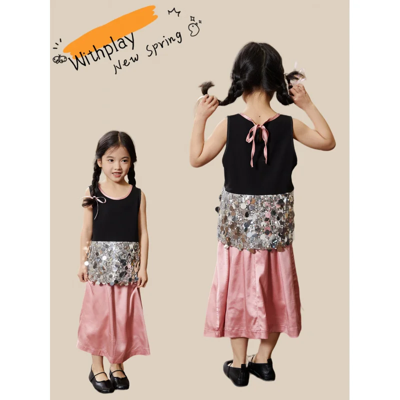 

Новый летний комплект одежды для маленьких девочек с богатым подогревом и цветными блоками, детское платье контрастного цвета для старшей сестры