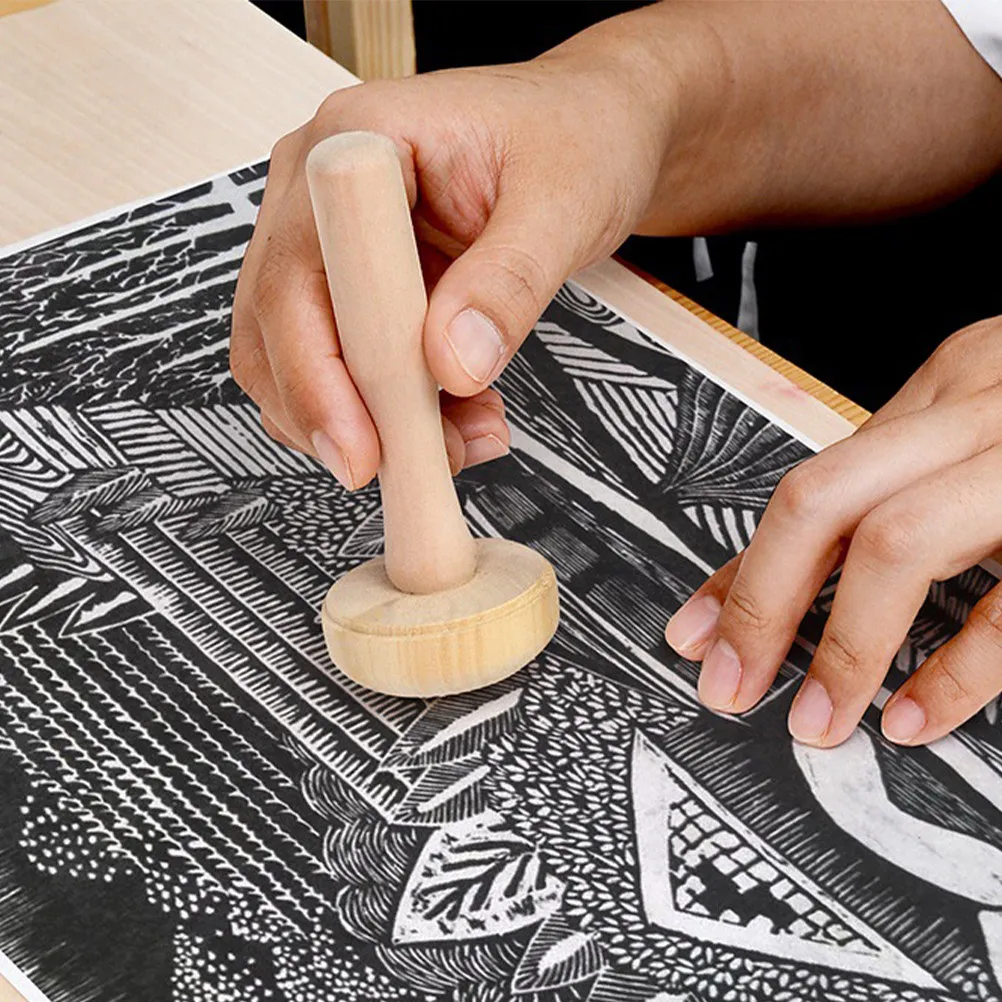 

5Pcs Wooden Mushroom Ink Rubbing Roller Strong Wear Resistant Printmaking Tool Paper Printing Art Supplies DIY Craft Tool