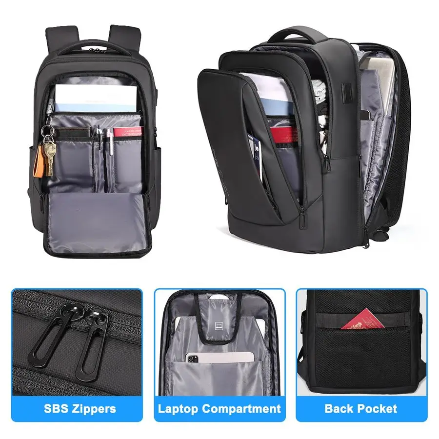 15.6인치 노트북 백팩, USB 충전 포트가 있는 슬림 비즈니스 백팩, 업무 여행용 방수 컴퓨터 백팩, 블라