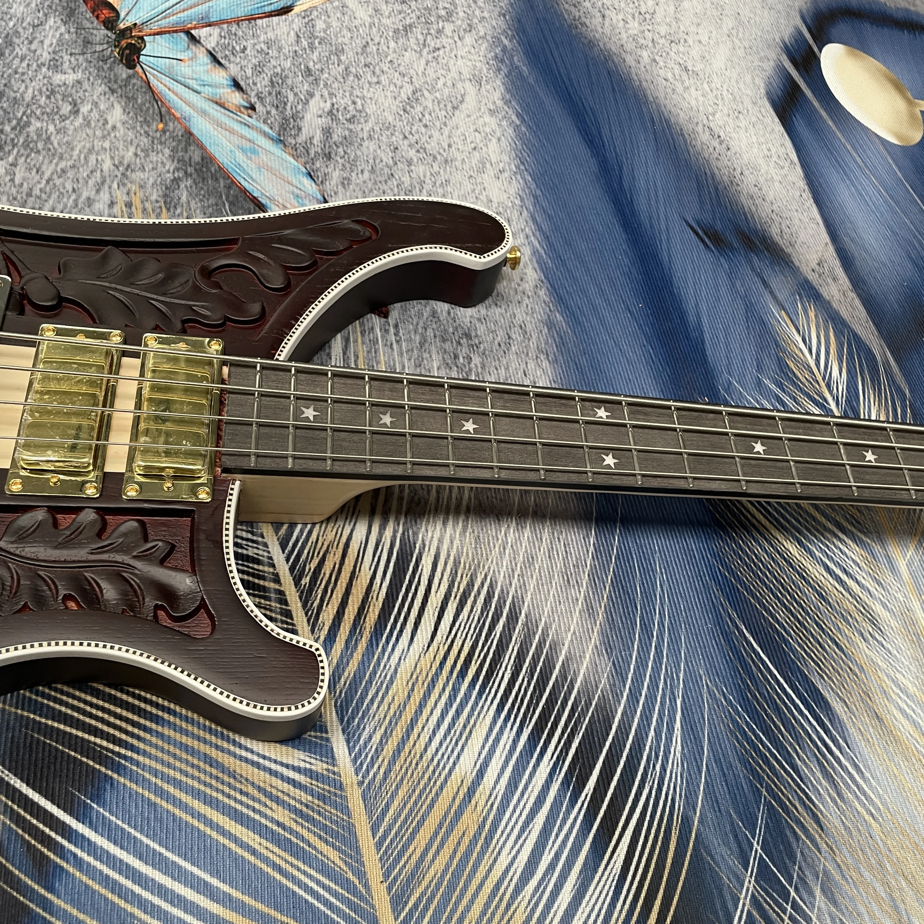 4-string electric bass guitar,Mahogany body Natural wood colorinlay strips,full set of gold hardware guitars,high-end guitarra - view 3