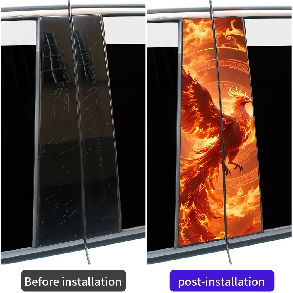 Custom Car B Pillar Sticker Phoenix Flame Decals Waterproof Vinyl Wrap Graphics Auto Window Column Protection Decoration 2PCS