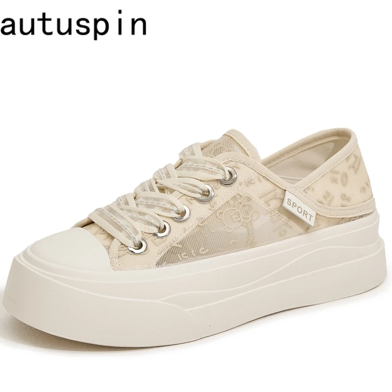 Autuspin Summer White Skateboard Shoes Outdoor Comfortable Ladies Vulcanized Sneakers Air Mesh Fashion Woman Casual Flats Shoes