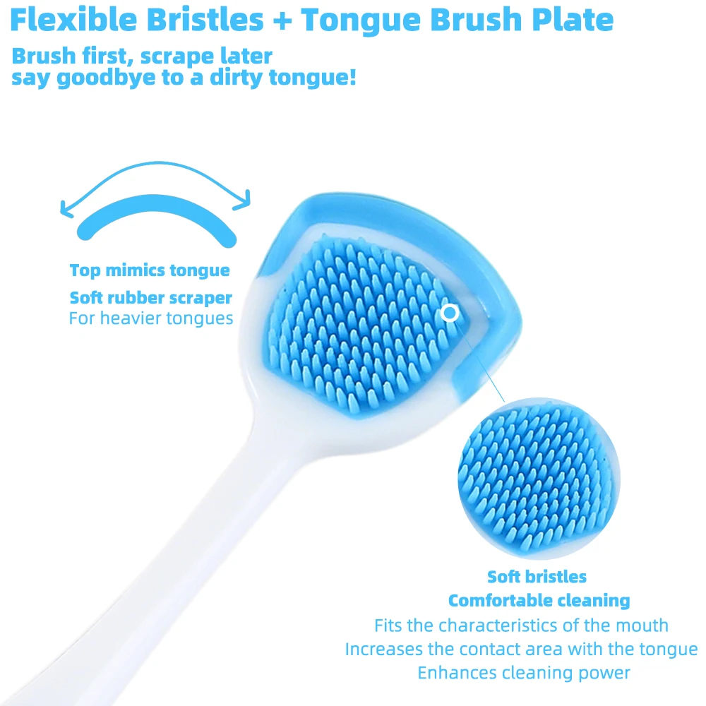 Tongue Scraper Reduce Bad Breath Oral Care Tongue Cleaner Tongue Cleaning Adult Oral Tool Soft Bristle Silicone Tongue Scrape