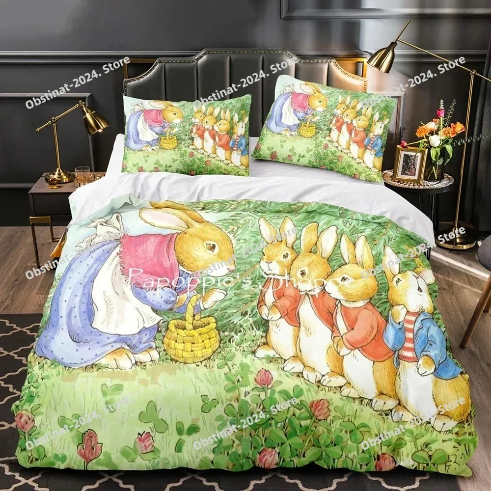

Cartoon Peter Rabbit Bedding Set Duvet Cover Full Queen King Size Pillowcase Bed Printed Bed Set Aldult Kid Bedroom Single Twin