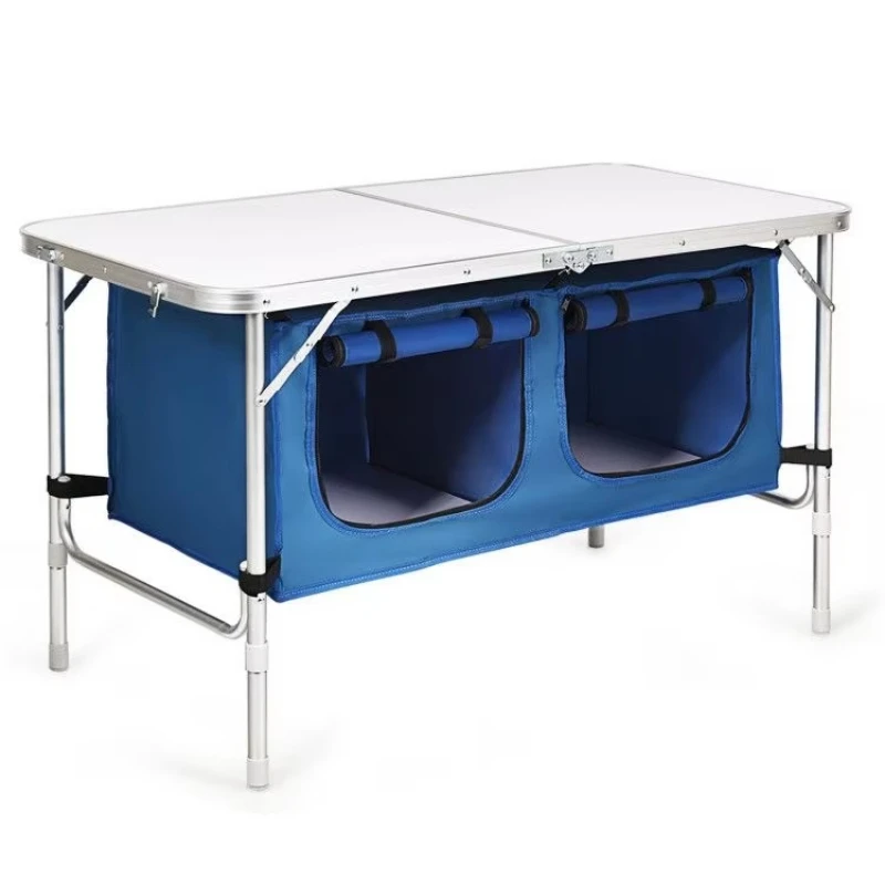Folding camping table, aluminum alloy blue height adjustable outdoor table, suitable for outdoor activities