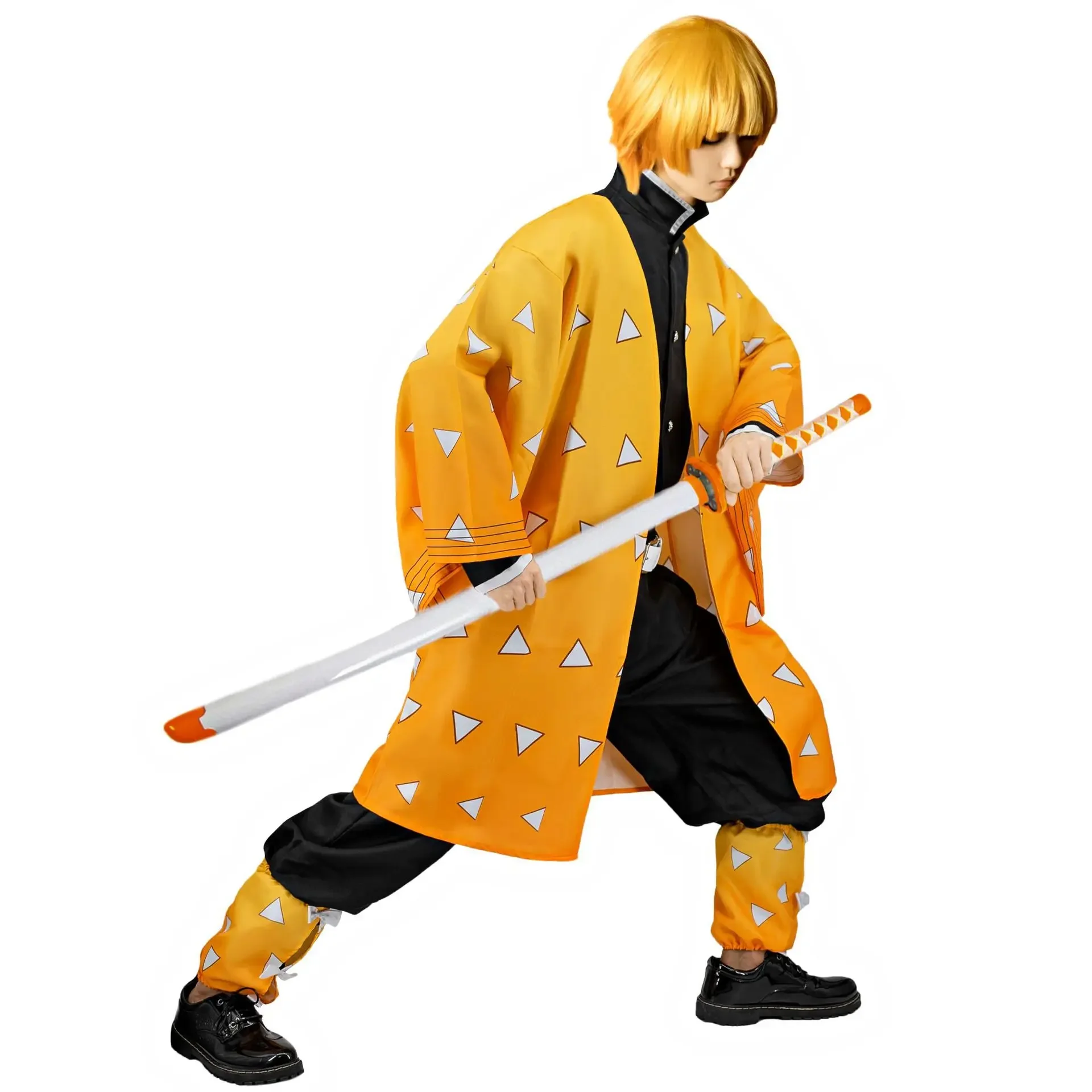 Demon Slayer Agatsuma Zenitsu Cosplay Costume Anime Kimetsu No Yaiba Zenitsu Wig Adult Kids Kimono Uniform Halloween Costume