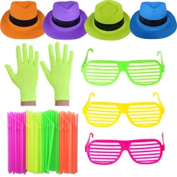 UV Light Party Decorations Black Light Reaction Formal Hat Fluorescent Gloves Glasses Straw Neon Party Supplies