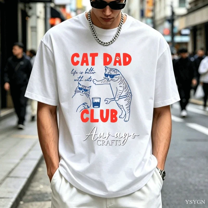 Cat Dad T-Shirt Funny Cat Lover T Shirt Casual Cotton Short Sleeve Tshirt Loose High Quality Printed Graphic Tees Mens Clothes