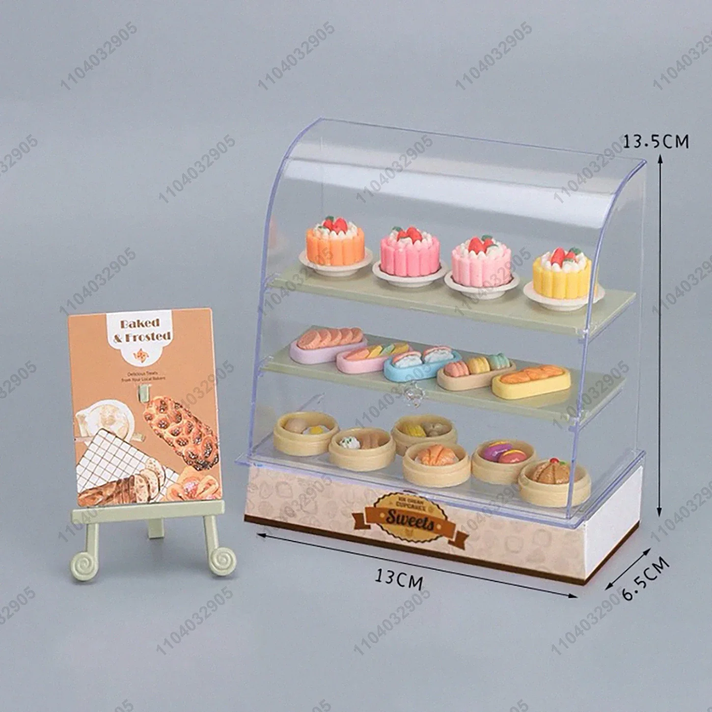 Miniature Shop Cake Bread Dessert Cabinet Bakery Store Room Display Handcraft Dollhouse Stand Food Items Scenario Display Show