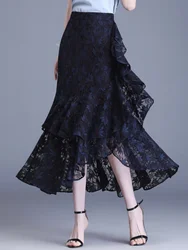 High Waist Lace Wrap Skirt Midi A-Line Gown Women's Summer 2026 New Style Slimming Asymmetrical Fish Tail Skirt
