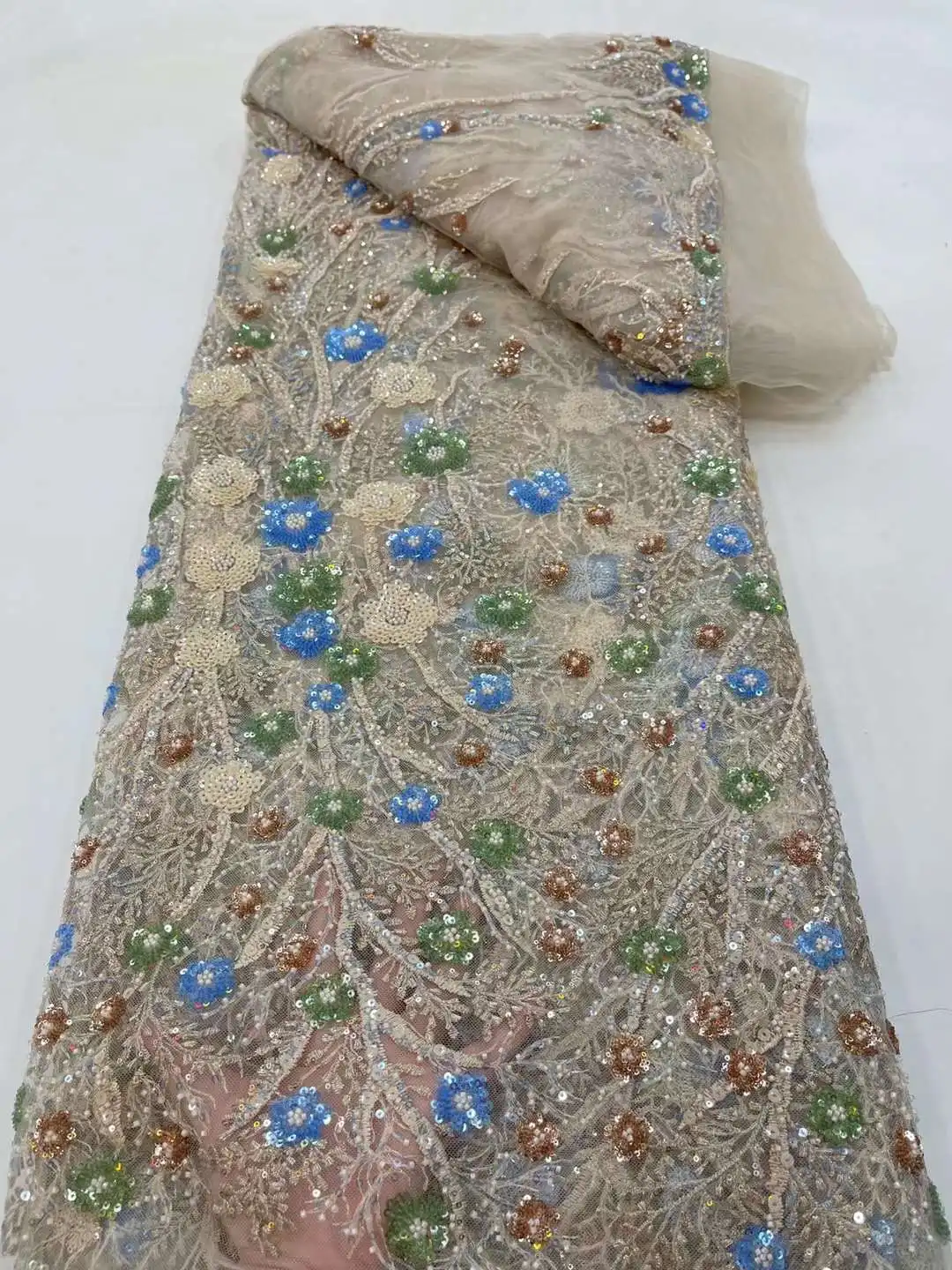 Tissu africain en dentelle de perles fait à la main, Tulle africain 2022, dentelle française, tissu nigérian pour fête