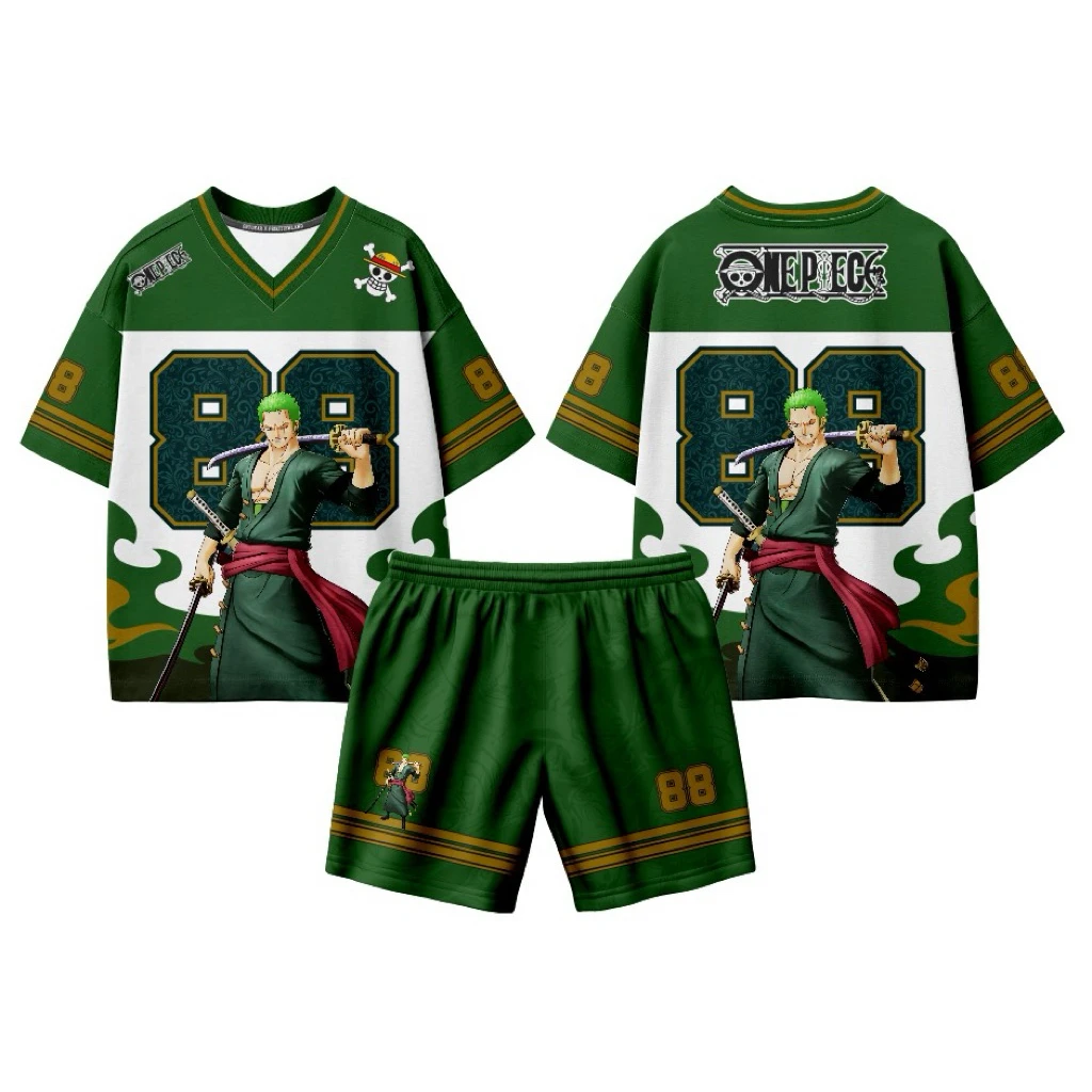 

Summer New Men's ONE PIECE Roronoa Zoro Tee Shorts Set Oversized Breathable Speed Drying Sports Set Cartoon Fashion Casual Set ﻿