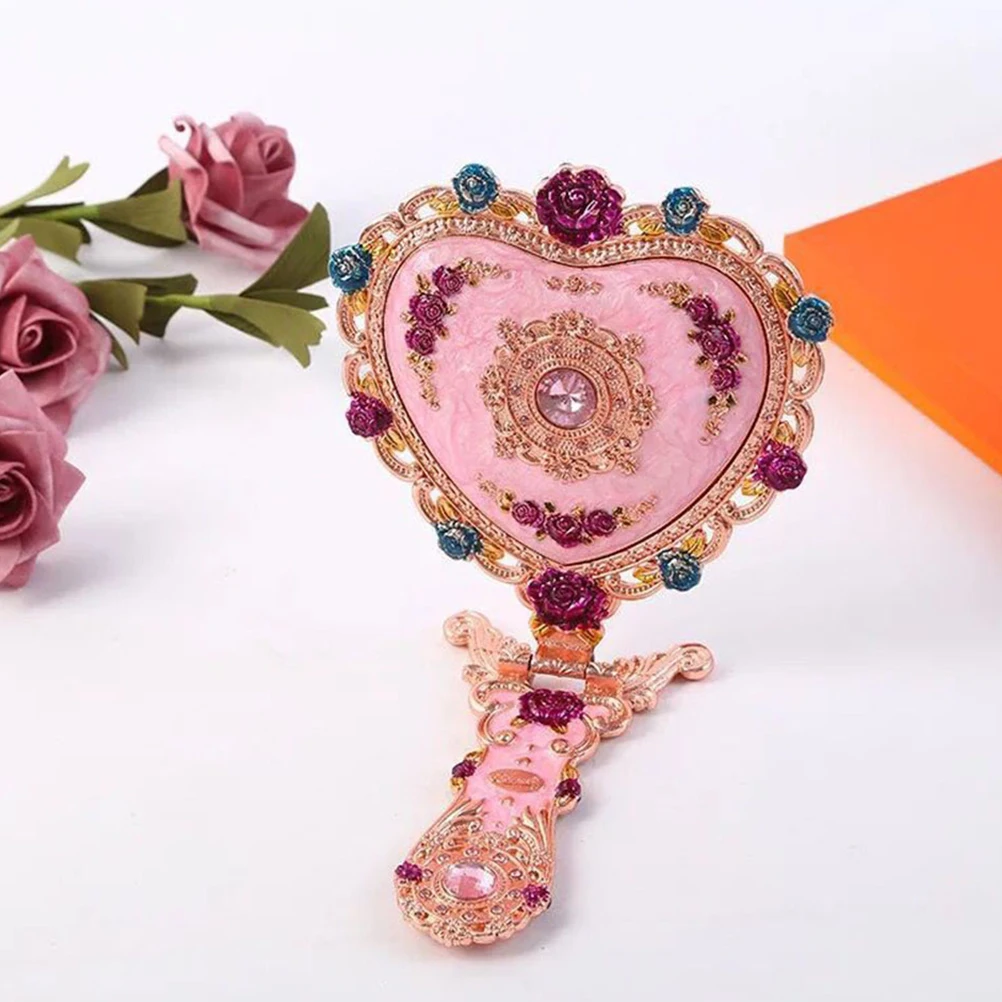 مرآة زينة محمولة على شكل مكياج على الطراز الأوروبي للنساء، مرايا كلاسيكية ذات سطح عالي الوضوح