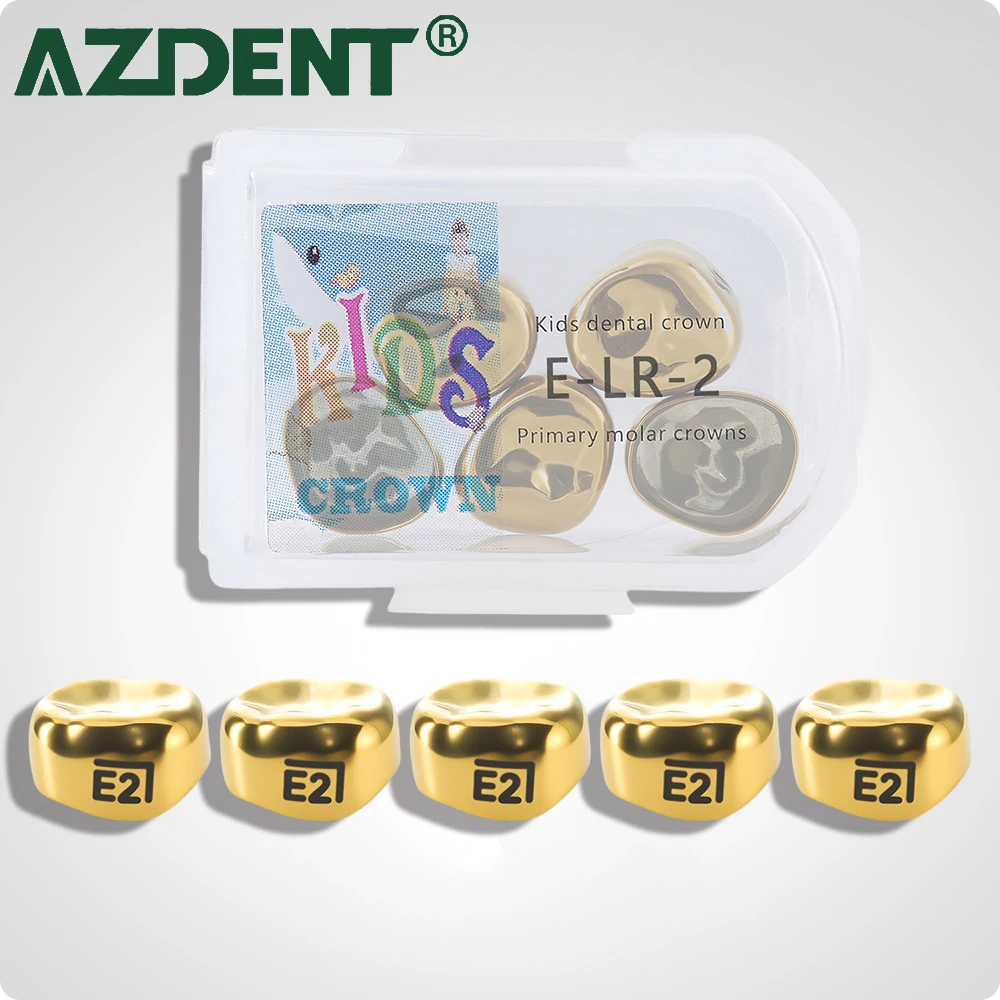 

5 шт. AZDENT Gold детские стоматологические основные молярные коронки зубы предварительно сформированные временные коронки из нержавеющей стали комплект детский инструмент для стоматолога
