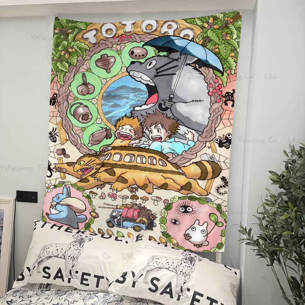 Cartoon Anime Hayao Miyazaki Totoro Spirited Away Totoro Printed Large Wall Tapestry Art Science Fiction Room Home Decor