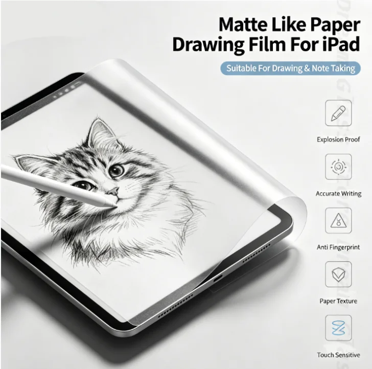 

1Pcs Paper Feel Like Screen Protector For ipad 10 12th Gen 10.9 A14 Air4 Air5 M2 Air6 Air7 Air8 11 M4 Pro11 M5 Pro Air3 10.5