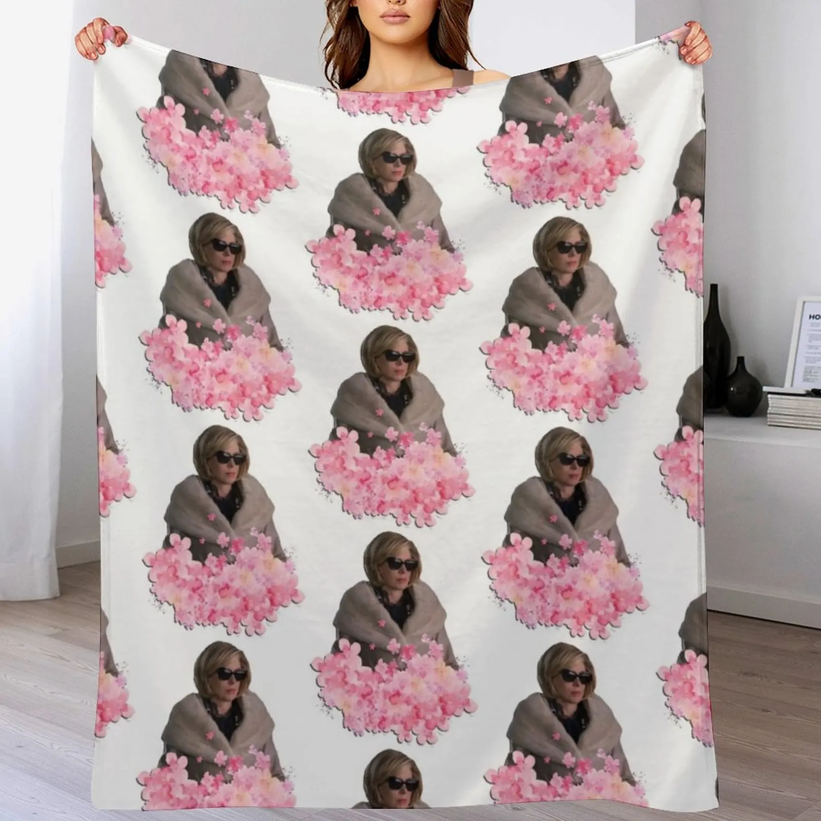 Christine Baranski Pink Floral Throw Blanket