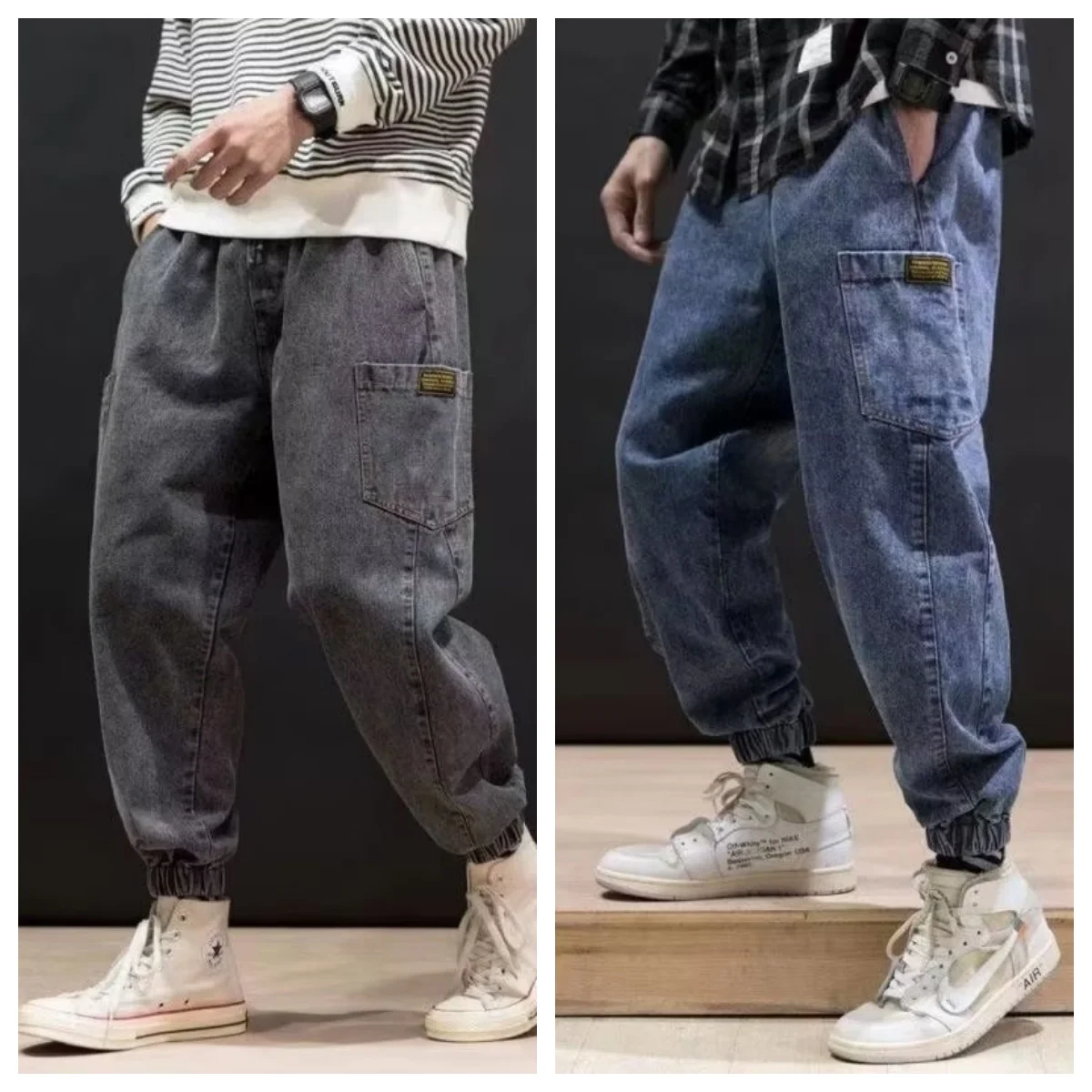 

Men's Casual Workwear Jeans Elastic Waist Cargo Pants Harlan Trousers Wear Resistant Loose Fit Spring Autumn Sle