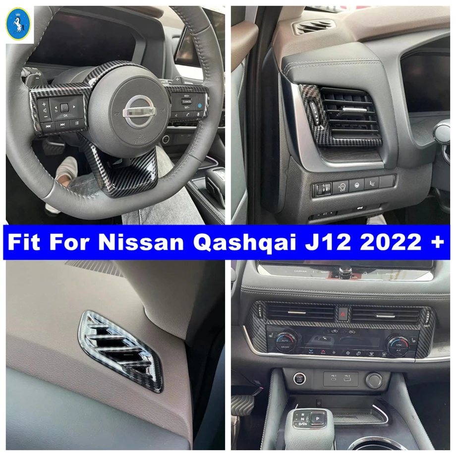 

Car Steering Wheel / Dashboard / Air AC Control Panel Cover Trim For Nissan Qashqai J12 2022 2023 2024 Carbon Fiber Accessories