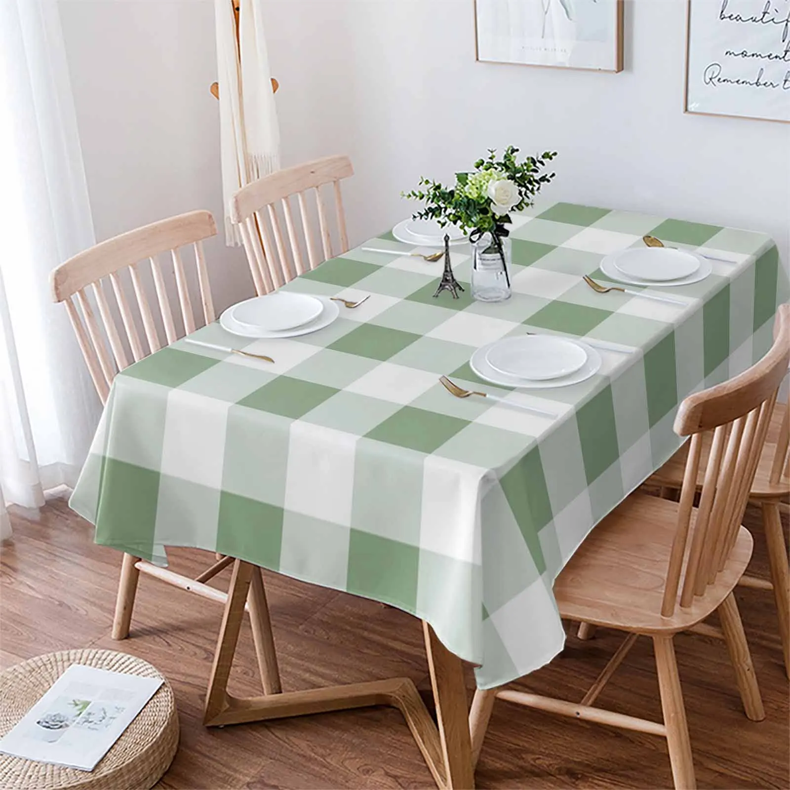 

Sage Green Checkered Pattern In Spring Table Cloth Waterproof Dining Tablecloth Kitchen Decorative Party Table Cover