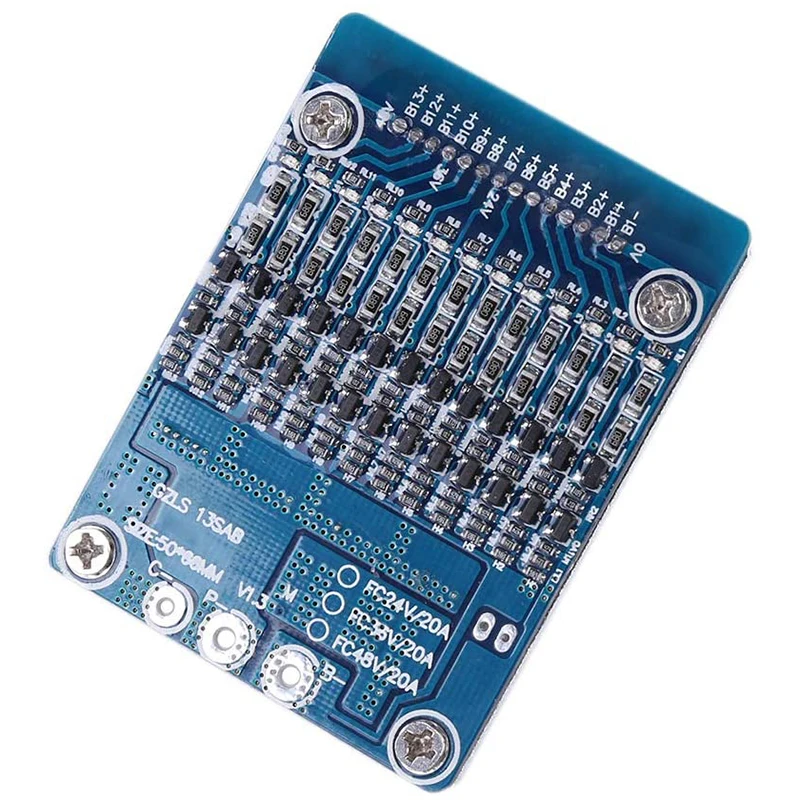 13S 48V 20A Li-Ion Cell 18650 Battery Protection BMS PCB Board With Balance Function