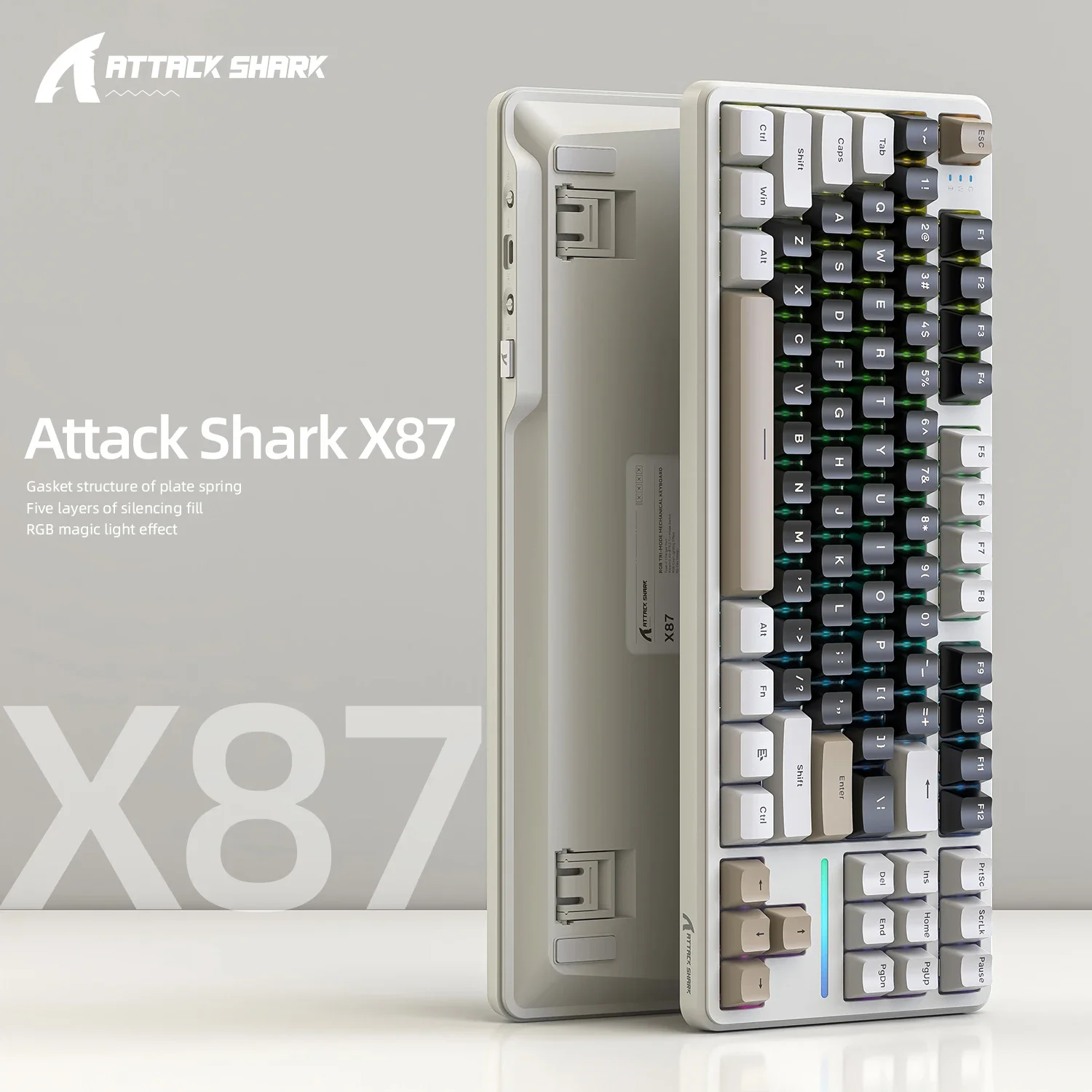 Clavier de jeu mécanique sans fil ATTACK SHARK X87, clavier personnalisé échangeable à chaud avec rondelle RVB de Type C