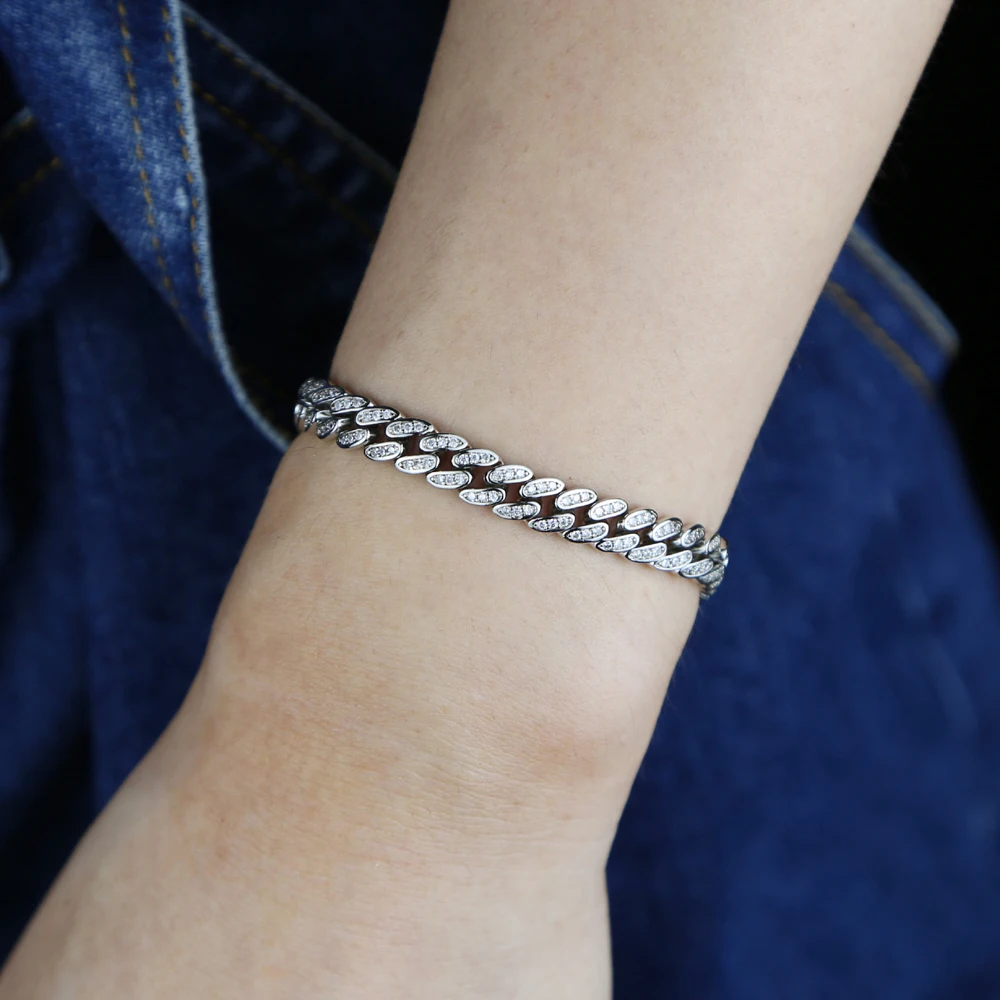 Fashion New Miami Cuban Link Chain Bracelet With Bling Cz Jewelry Wholesale Hip Hop Women Bracelet For Party Jewelry Drop Ship