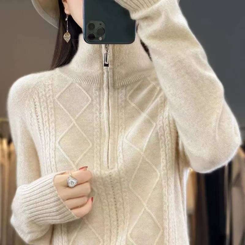 Women\'s pullover cashmere sweater autumn and winter long sleeved knitted sweater top thickened long sleeved sweater