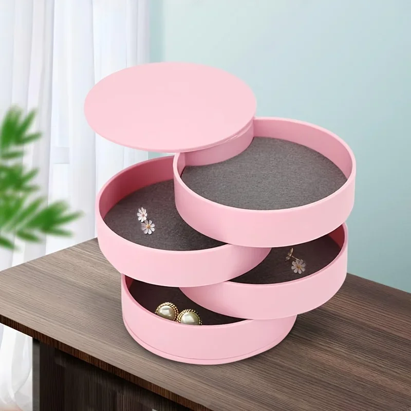 Jewelry Organizer Small Jewelry Storage Box 4-Layer Rotating Travel Jewelry Tray Holder for Bracelets Rings Bracelets Earrings 4