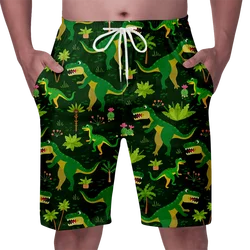 Cartoon Dinosaur Pattern Beach Shorts For Men Boys Summer Cool Hawaiian 3D Print Animal Swim Trunks Quick Dry Surf Board Shorts