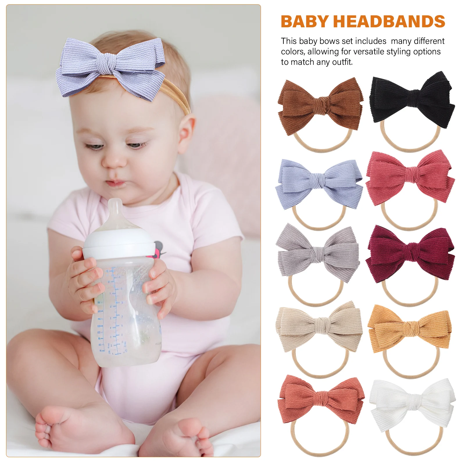 

10 pcs Nylon Hair Elastic Bows Headband for Headwraps Bows And Headbands Accessories