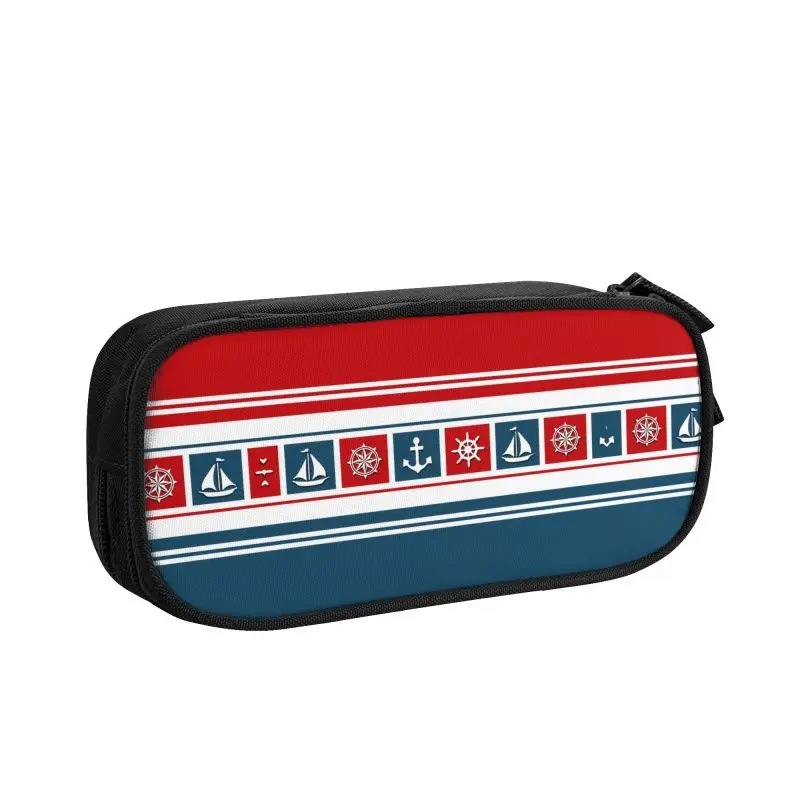 Customized Nautical Symbols Cute Pencil Case Girl Boy Large Capacity Sailing Anchor Compass Pencil Pouch Students Stationery