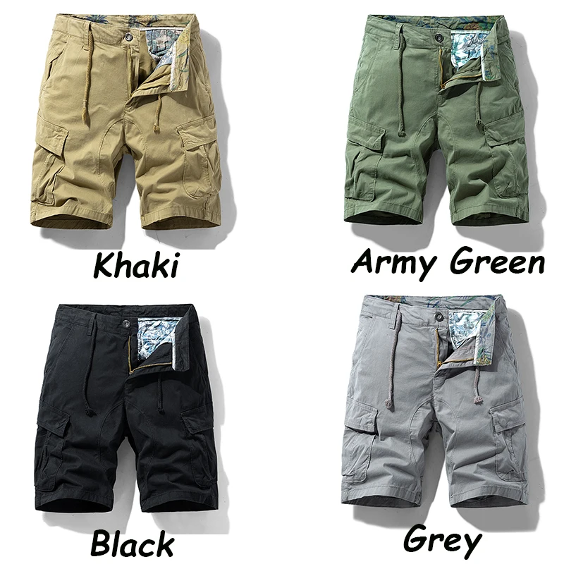 Summer New Mens Cotton Cargo Shorts Men Fashion Casual Multi Pockets Tactical Shorts Outdoor Joggers Bermuda Solid Shorts Male