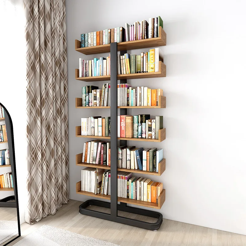 AOLIVIYA Steel Wood Floor Bookcase Cabinet Library Shelves Desk Bookshelf Storage Rack Living Room Display Organizer Stand
