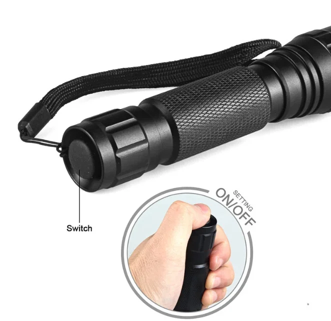 Multi functional flashlight for outdoor patrol strong white light red light green light optional convenient flashlight