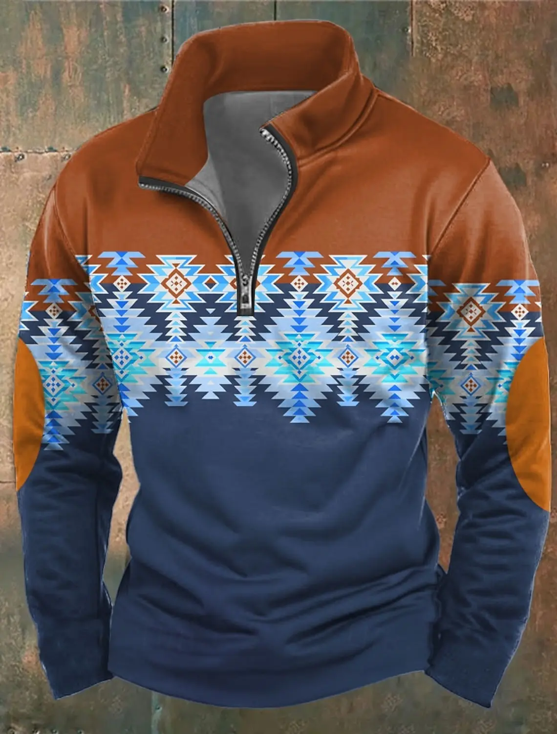 Fashion Stand Collar Men's Half Zip Long Sleeve Sweatshirts Vintage Nation Style Tops Autumn Winter Casual Pullover Men Clothing - Image 5