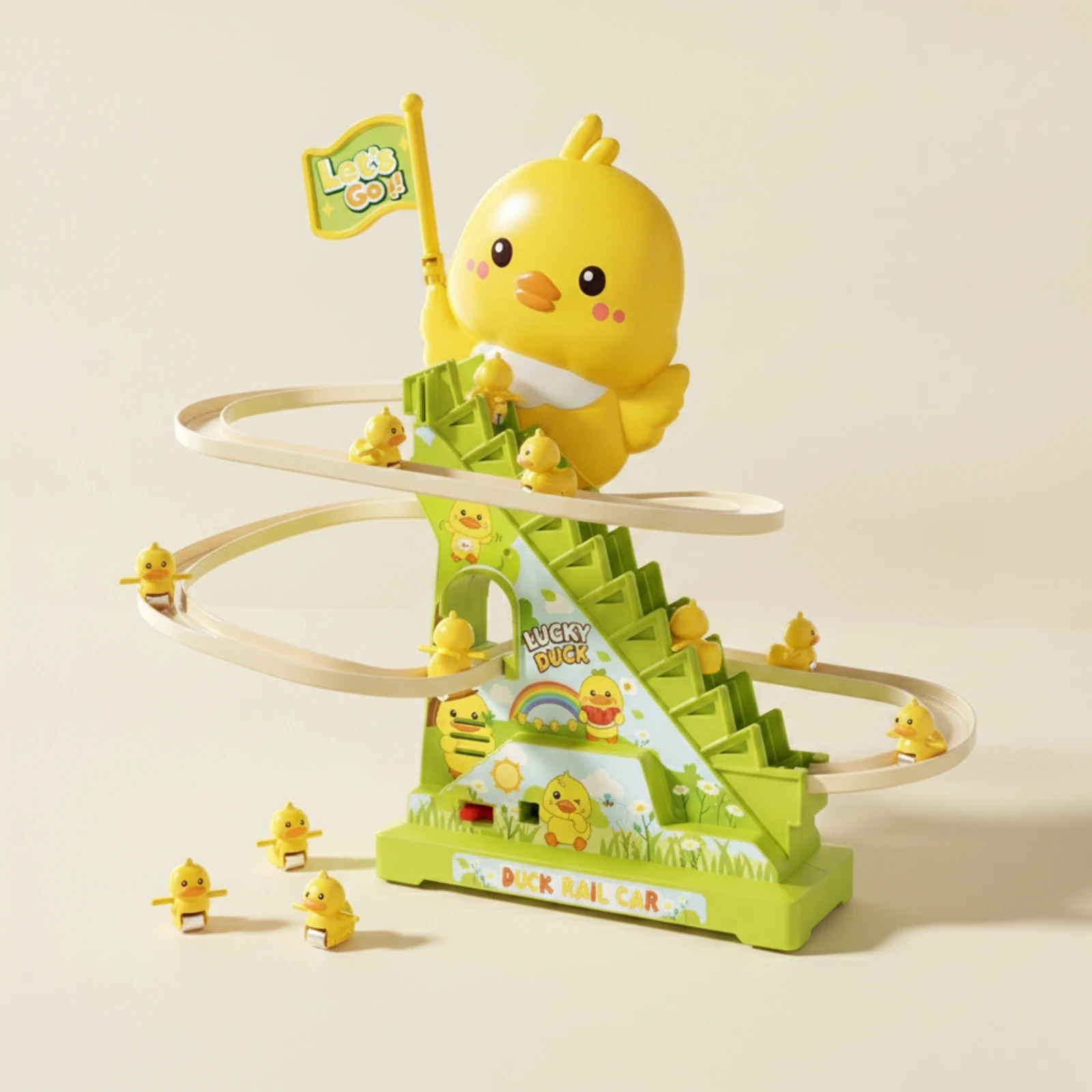 Electric Duck Climbing Stairs Toy Light-up Stair Climbing Toy with Ducks Play Set Sensory Funny for Toddlers, Playroom, Nursery