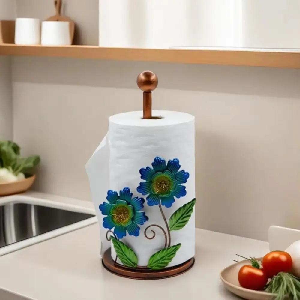 Iron Sunflower Paper Towel Holder Freestanding Anti-Skid Paper Towel Rack Decorative with Weighted Base Paper Towel Dispenser