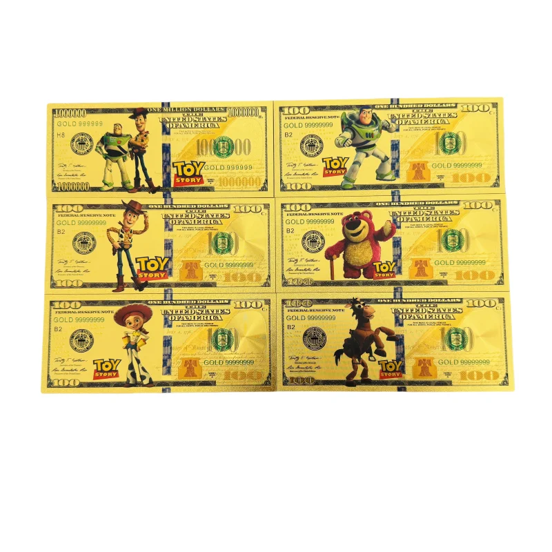 

MINISO 6 Types Nice Toy Story Banknote Anime Gold Banknote in 24k Gold Plated For Collection