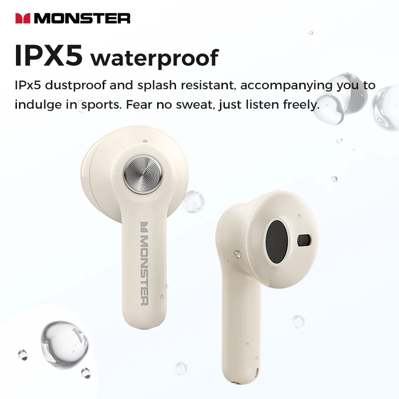 Monster N-lite 207 Bluetooth 5.4 Earphones Wireless Headphone with Mic Waterproof Touch Control Earbuds IPX5 ENC Noise Reduction