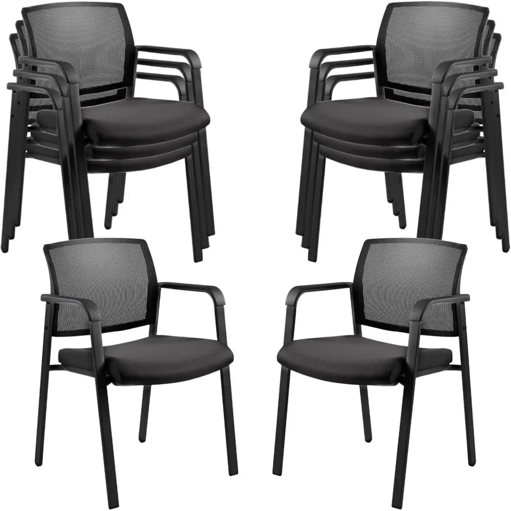 

Stackable 8-Piece Office Chair Set with Armrests, Mesh Back for Waiting Rooms, Schools, and Churches, Black