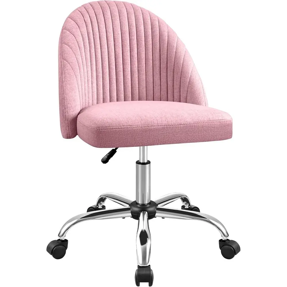 Adjustable Swivel Desk Chair with Wheels, Fabric Pink Upholstery for Home Office Use