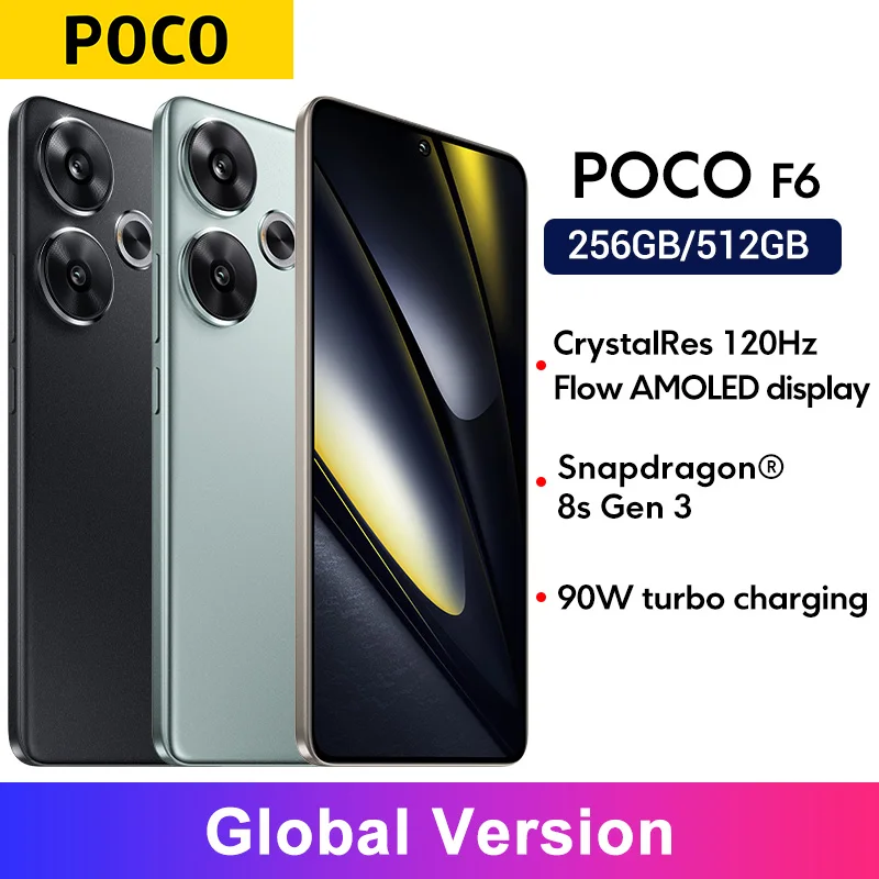 POCO F6 5G Smartphone Global Version 90W turbo charging Snapdragon 8s Gen 3 NFC 5000mAh 6.67”120Hz Flow AMOLED DotDisplay