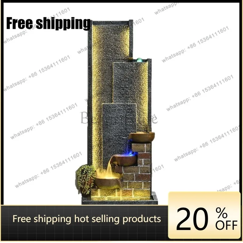 Living room water curtain wall rockery flowing water fountain villa fish pond garden layout screen decoration landscaping