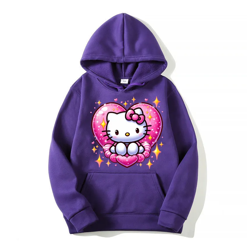 

2024 New Fashion Women Hoodie Hello Kitty Kawaii Cute Cartoon Anime Men Pullover Spring Autumn Couple Sweatshirt Clothing