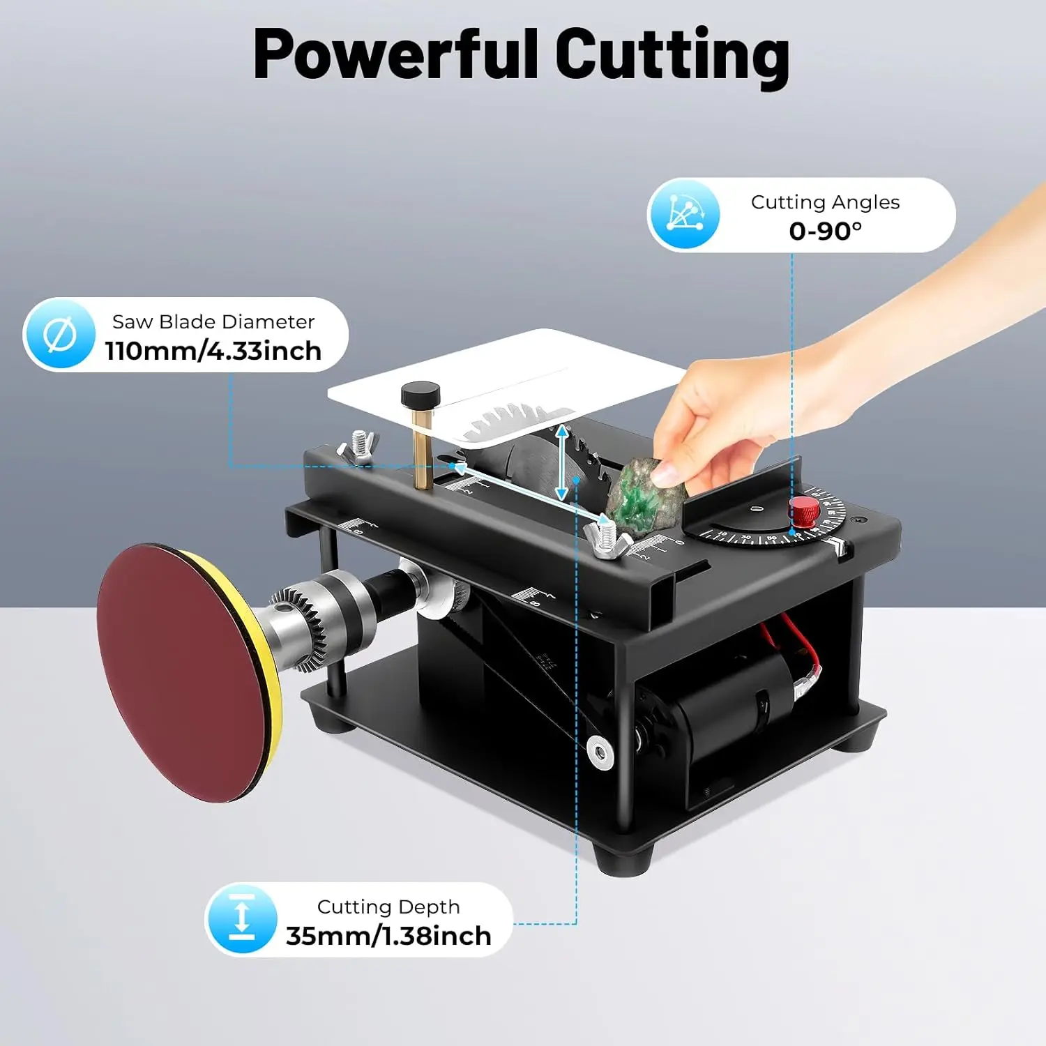 NEWEST Mini Table Saw 200W - 0-90° Adjustable 1.3in Cutting Depth, 7-Speed 3000rpm with Cold-Rolled Steel Base, for Wood/Metal/Plastic