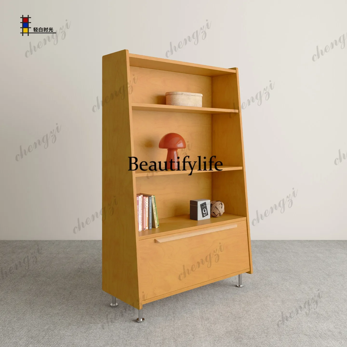 A55 Retro style bookshelf Open multi-layer storage cabinet Public reading area Shelf Storage magazine rack